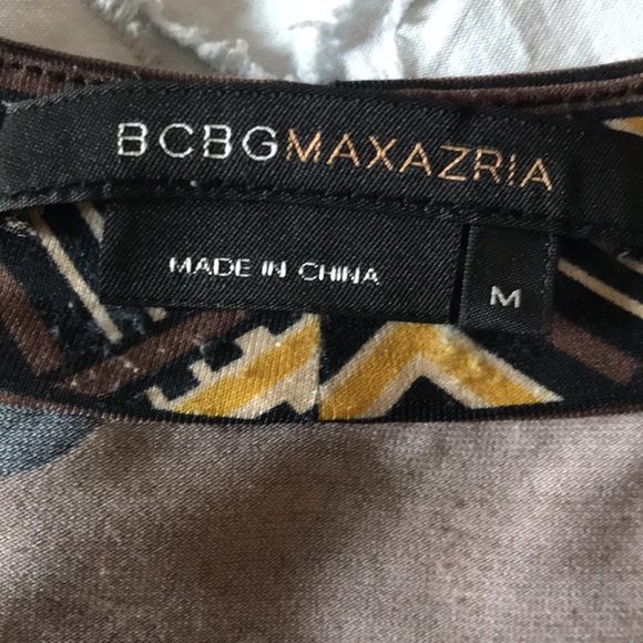 BCBGMaxAzria flower pattern brown/black/yellow wrap top. - Picture 2 of 9